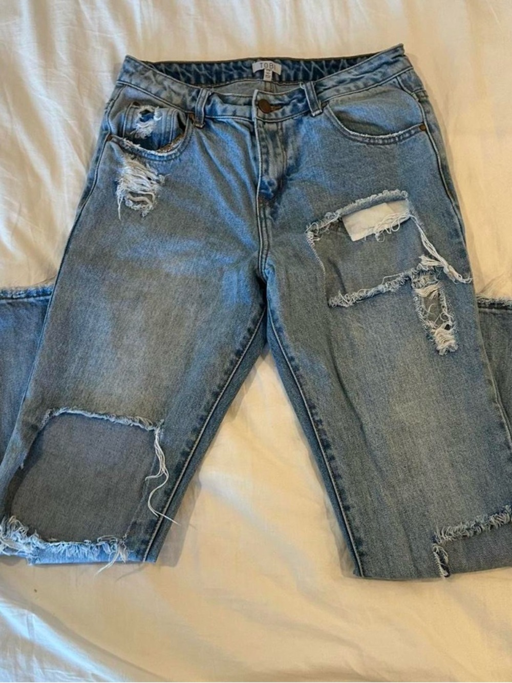 Tobi Light Blue Distressed Boyfriend Jeans
